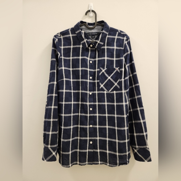 EUC Tommy Hilfiger blue and white plaid cotton blouse - Picture 3 of 5